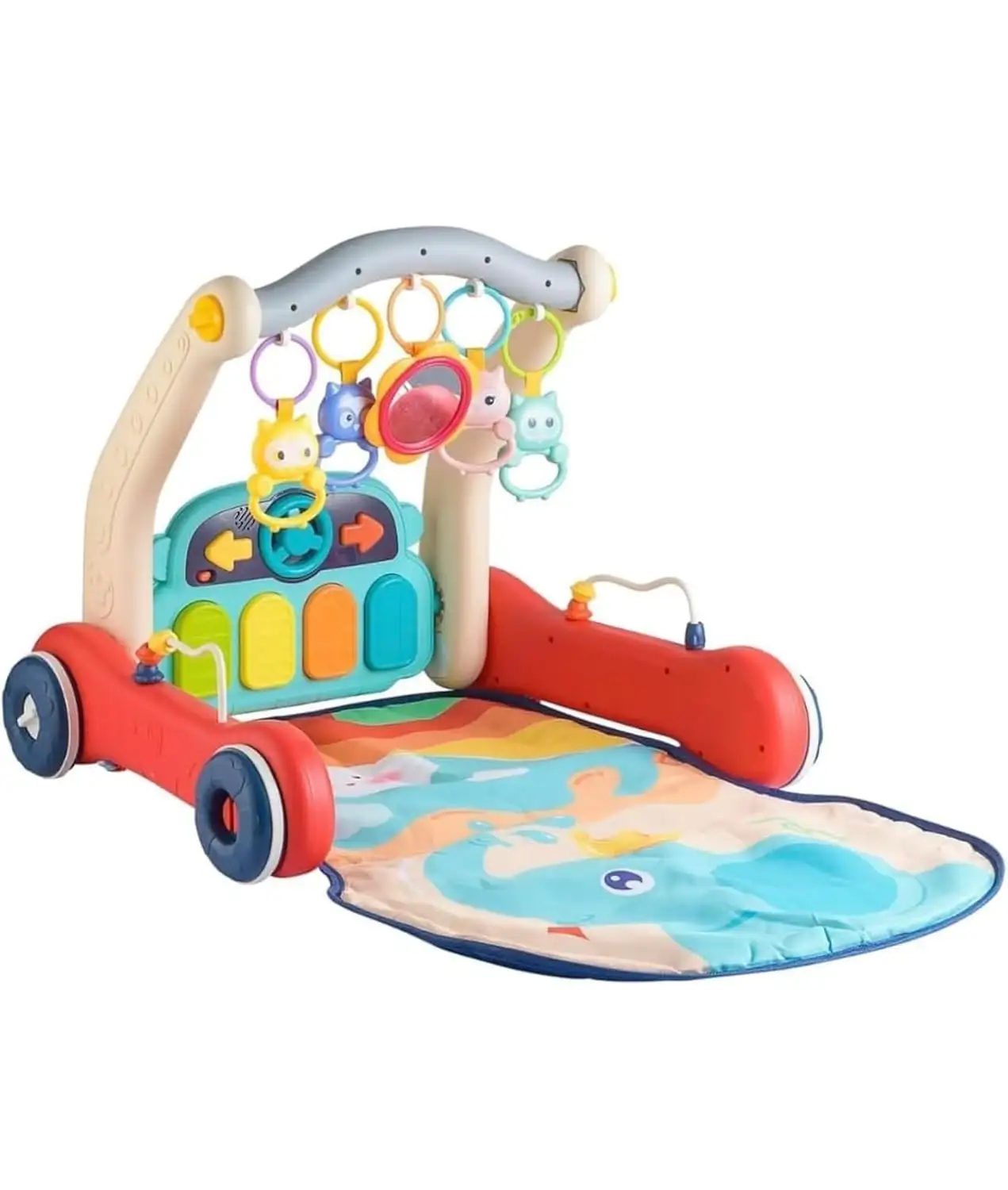 Toyz Musical Baby Play Gym 2 in 1 Convertible Push Walker with Play Piano, Lights, Rattles & Tummy Time Mat for Babies (Multicolour)hafeelatextiles Toyz Musical Baby Play Gym 2 in 1 Convertible Push Walker with Play Piano, Lights, Rattles & Tummy Time Mat for Babies (Multicolour)hafeelatextiles