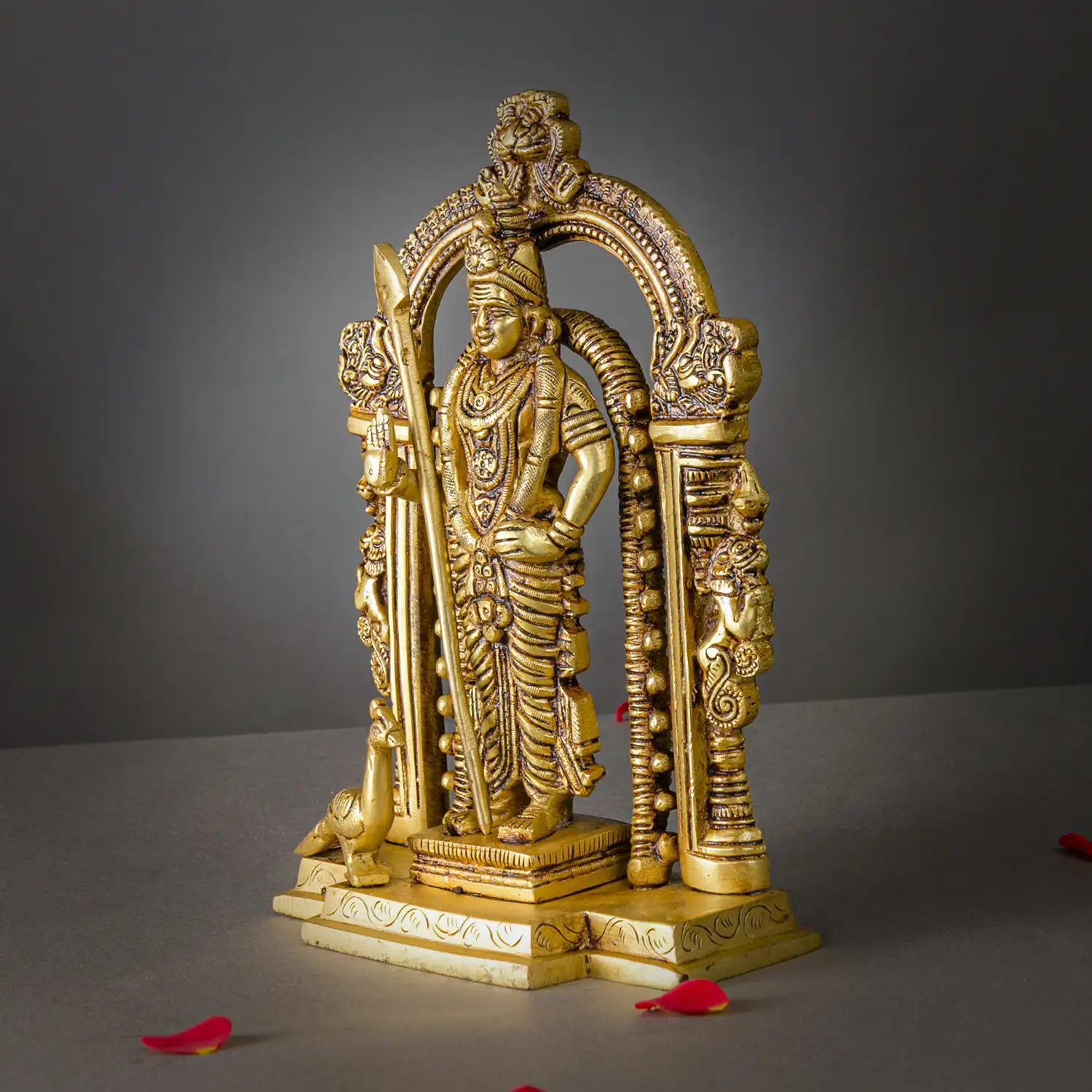 Brass Murugan Malaysia Murugan with Thiruvachi idol - 8.5 inches - image 3