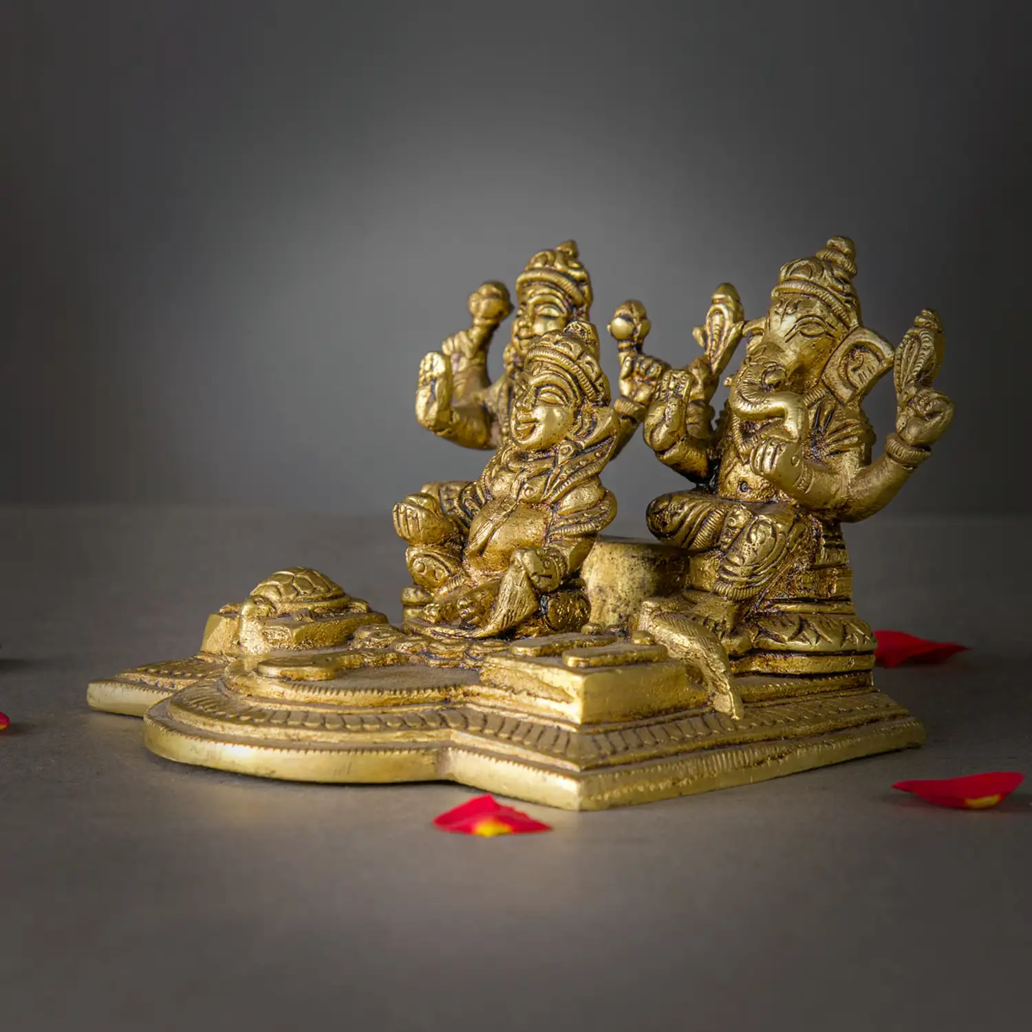 Brass Ganesha Kuber and Lakshmi idol - 3.5 inches - image 3