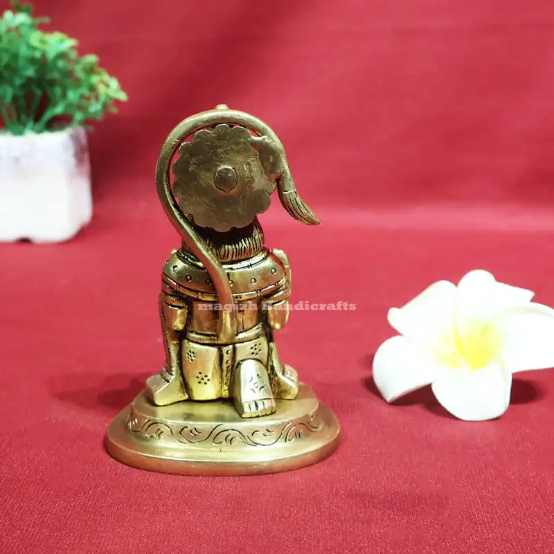 4.5 inches Brass Sitting Hanuman Idol triangle peedam SC - image 3