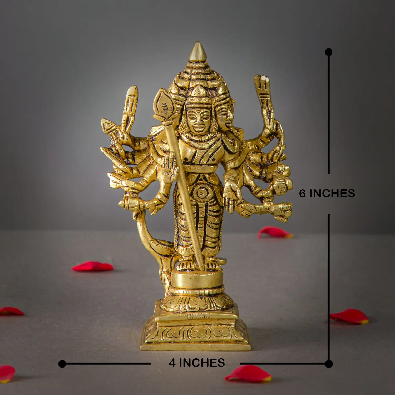 6 inches brass Arumuga Murugan idol with vel - image 5