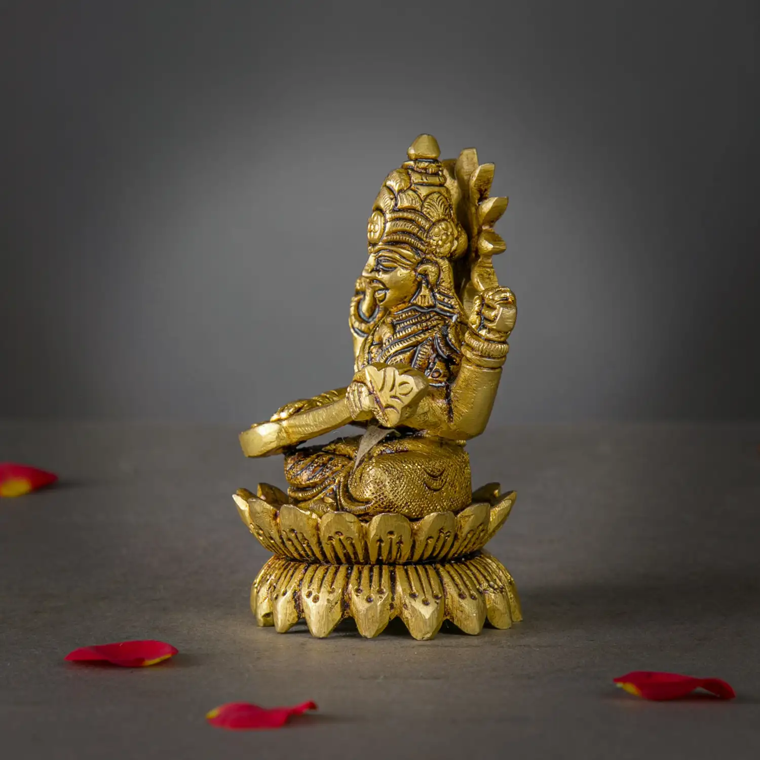 4 inches brass Goddess Saraswathi on Lotus idol - image 3