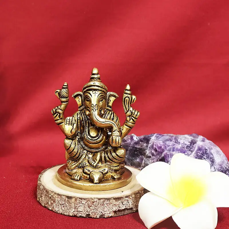 3 inches Brass Ganesha Round Base SC