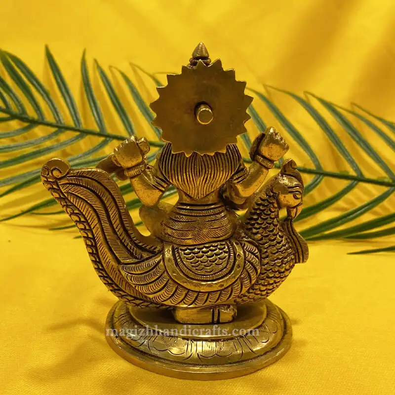 Brass Peacock Saraswathi idol-4.5 inches - secondary