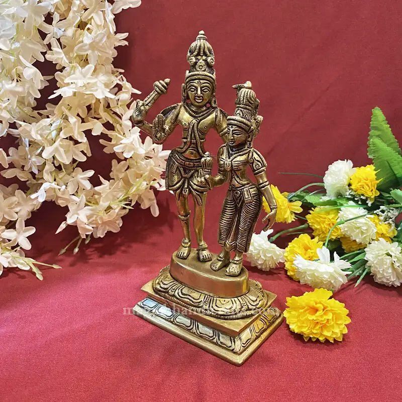 9 inches Brass Shivan Parvathi Standing single peedam - image 3