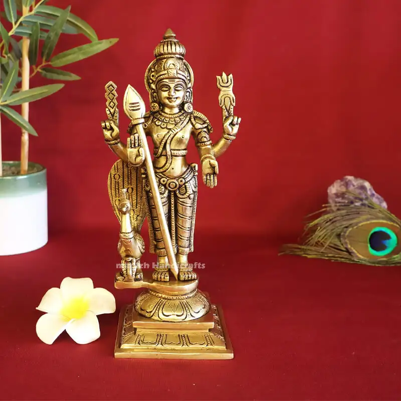 9.5 inches Brass Murugan side Peacock with Vel idol SC