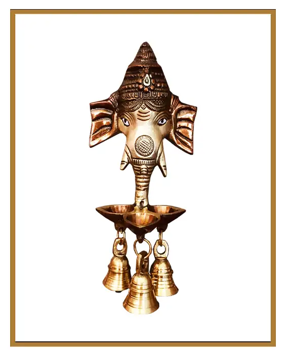 Brass Ganesha Face with Lamp and Bell(Color Finish)