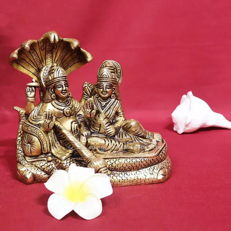 6.5 inches Brass Vishnu Lakshmi on Snake SC