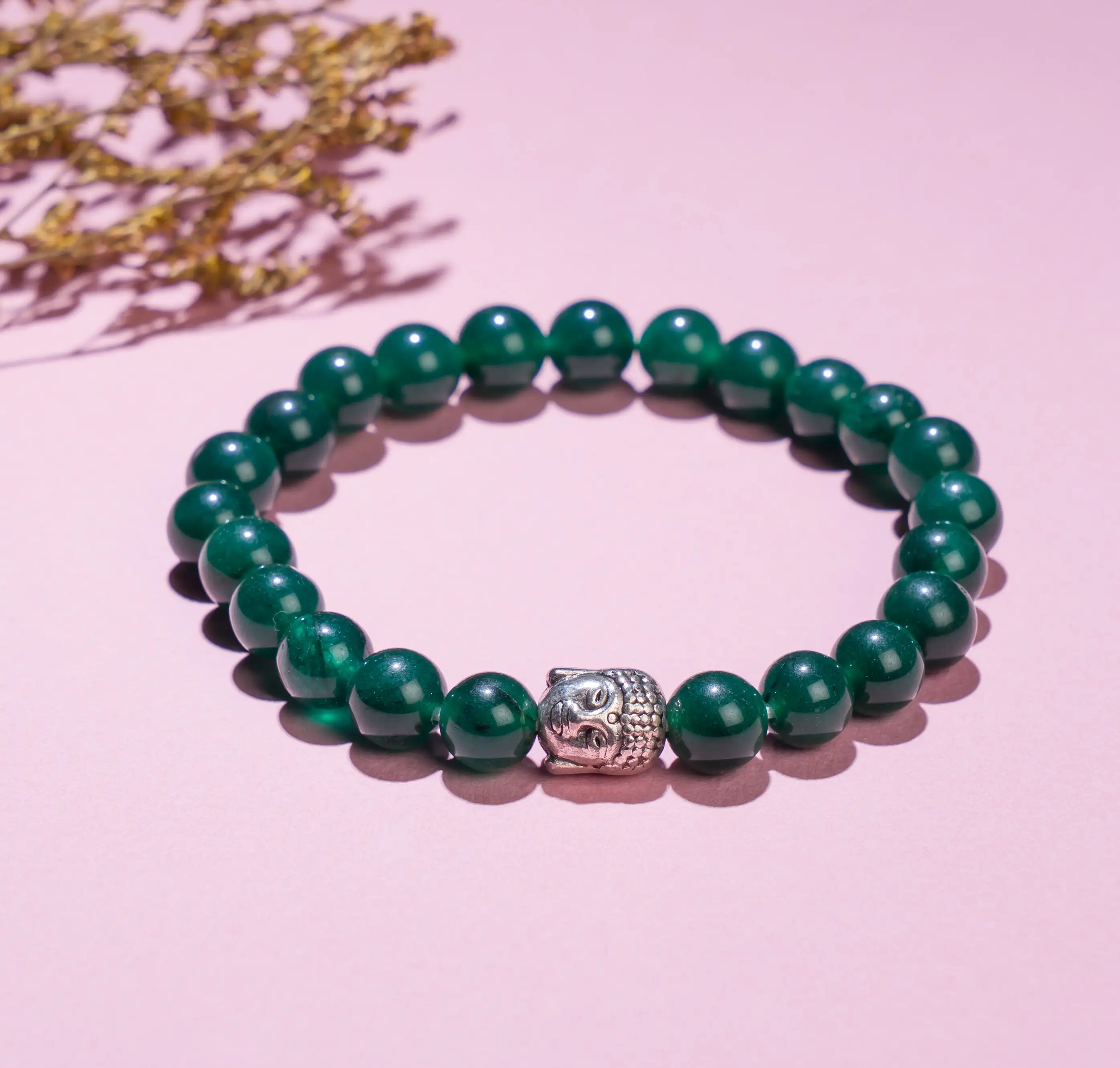 8mm Green jade Crystal bracelet with buddha