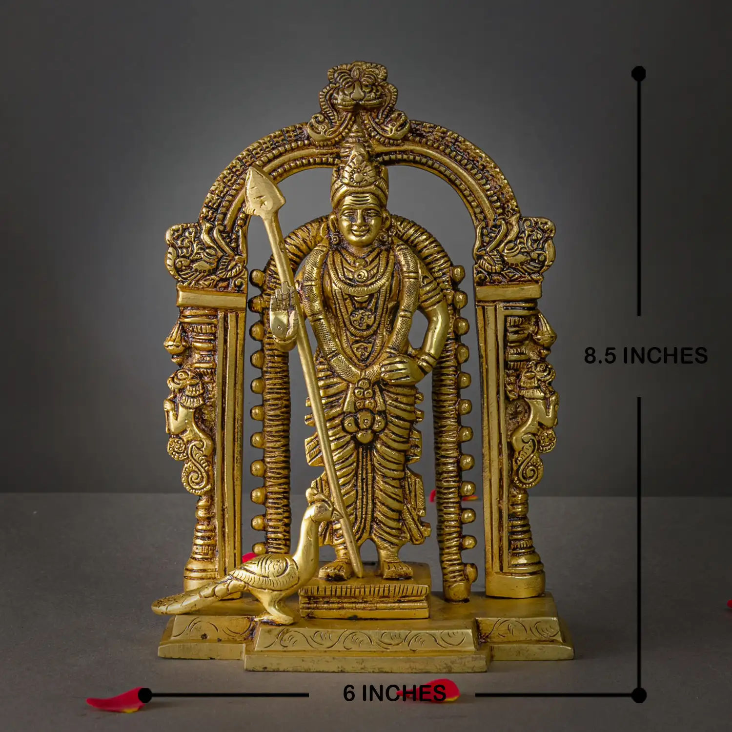 Brass Murugan Malaysia Murugan with Thiruvachi idol - 8.5 inches - image 5