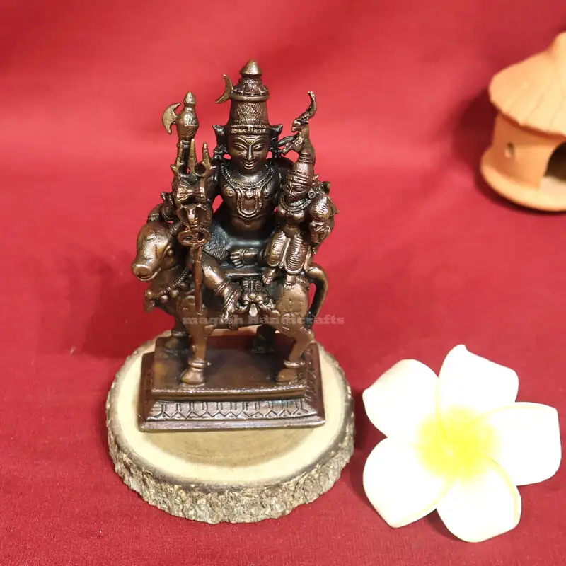 Copper Lord Siva with Parvathi - 4.5 inches - image 4
