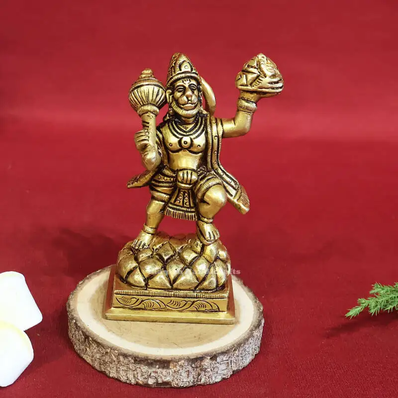 4 inches Brass standing with Sanjeevi Mountain Hanuman idol