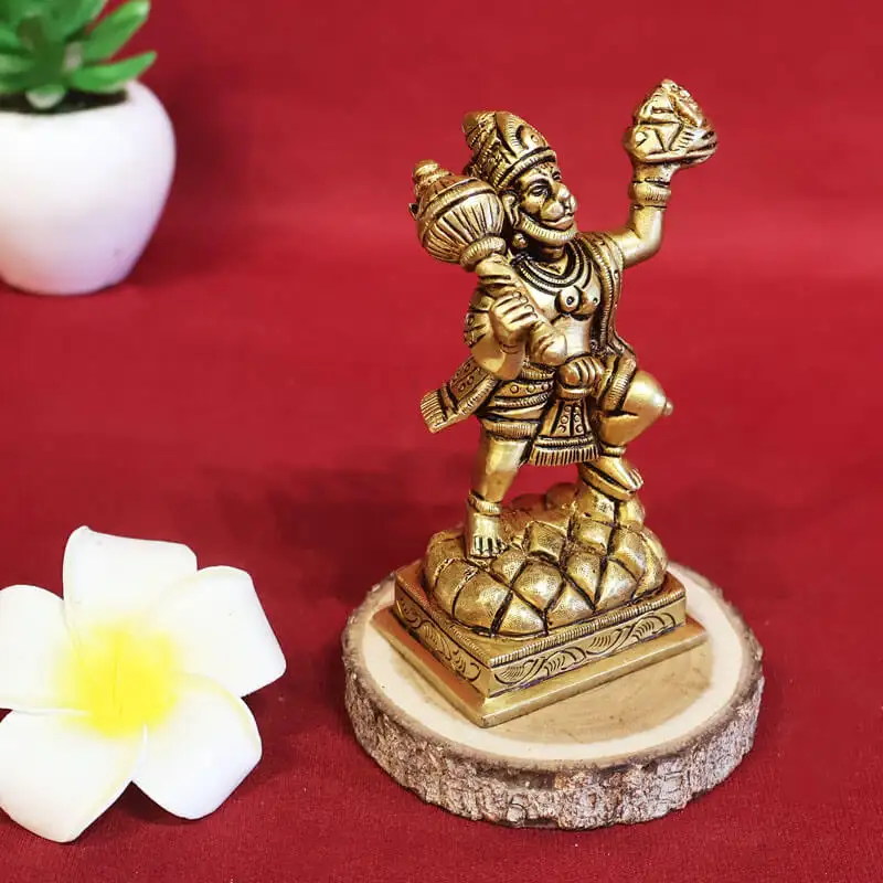 4 inches Brass standing with Sanjeevi Mountain Hanuman idol - secondary