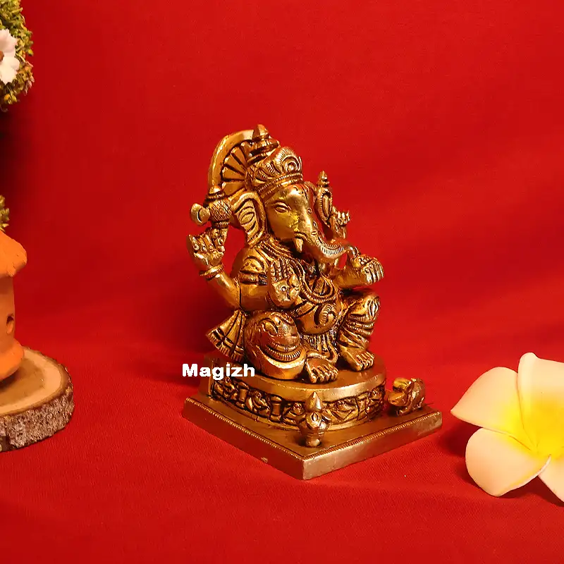 Brass Ganesha Square peedam idols (4 inches) - image 3