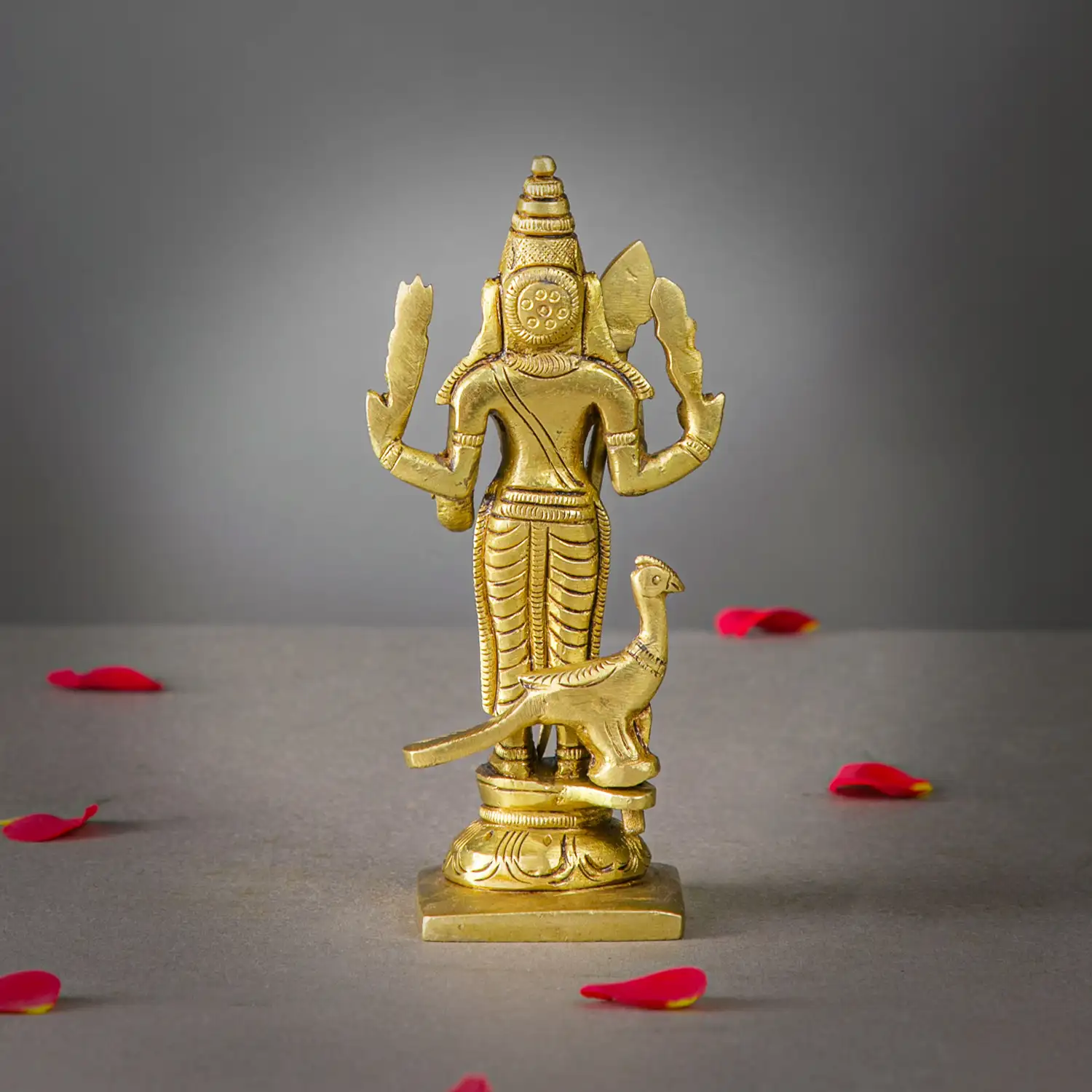Brass Vel Murugan with Peacock idol 8 inches - image 4