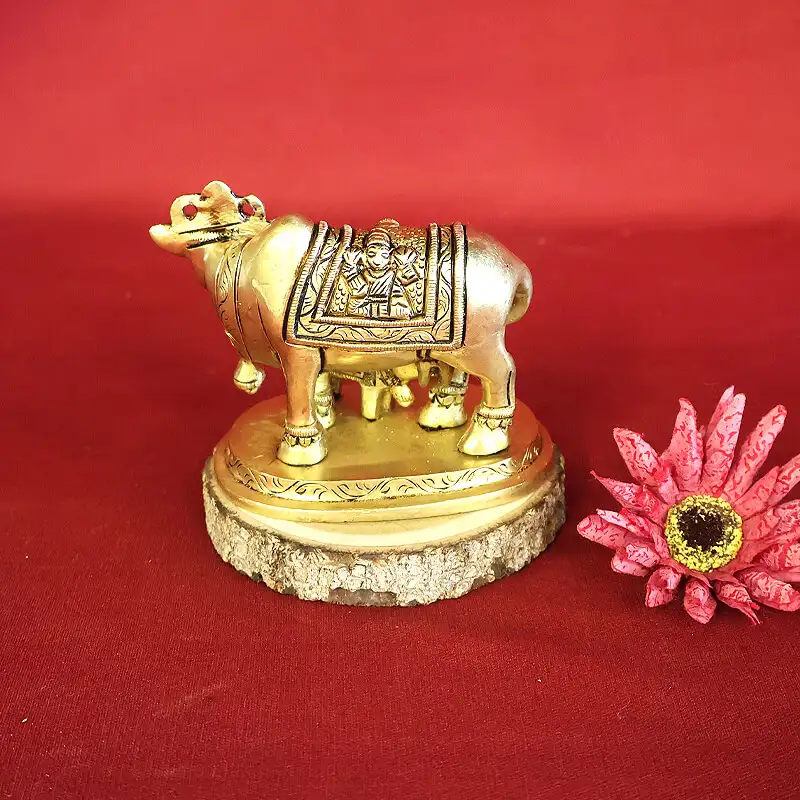 2.5 inches Brass Cow and calf Ganesha and Lakshmi idol SC - secondary