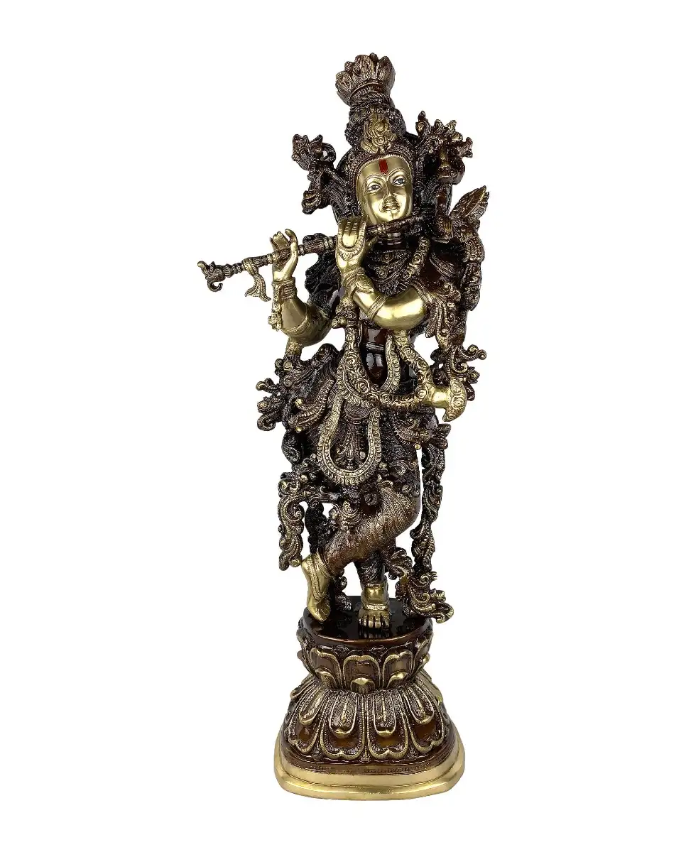 30 inches Brass Antique Radha Krishna Idol