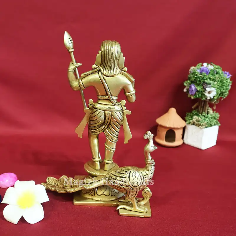 8.5 Inches Brass Bala Murugan idol with peacock and Vel - image 2