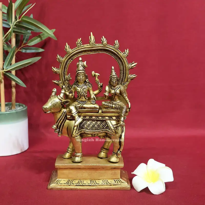 9 inches Brass Shivan Parvathi Nandhi Thiruvachi and Peedam Pradhosha Nayagar