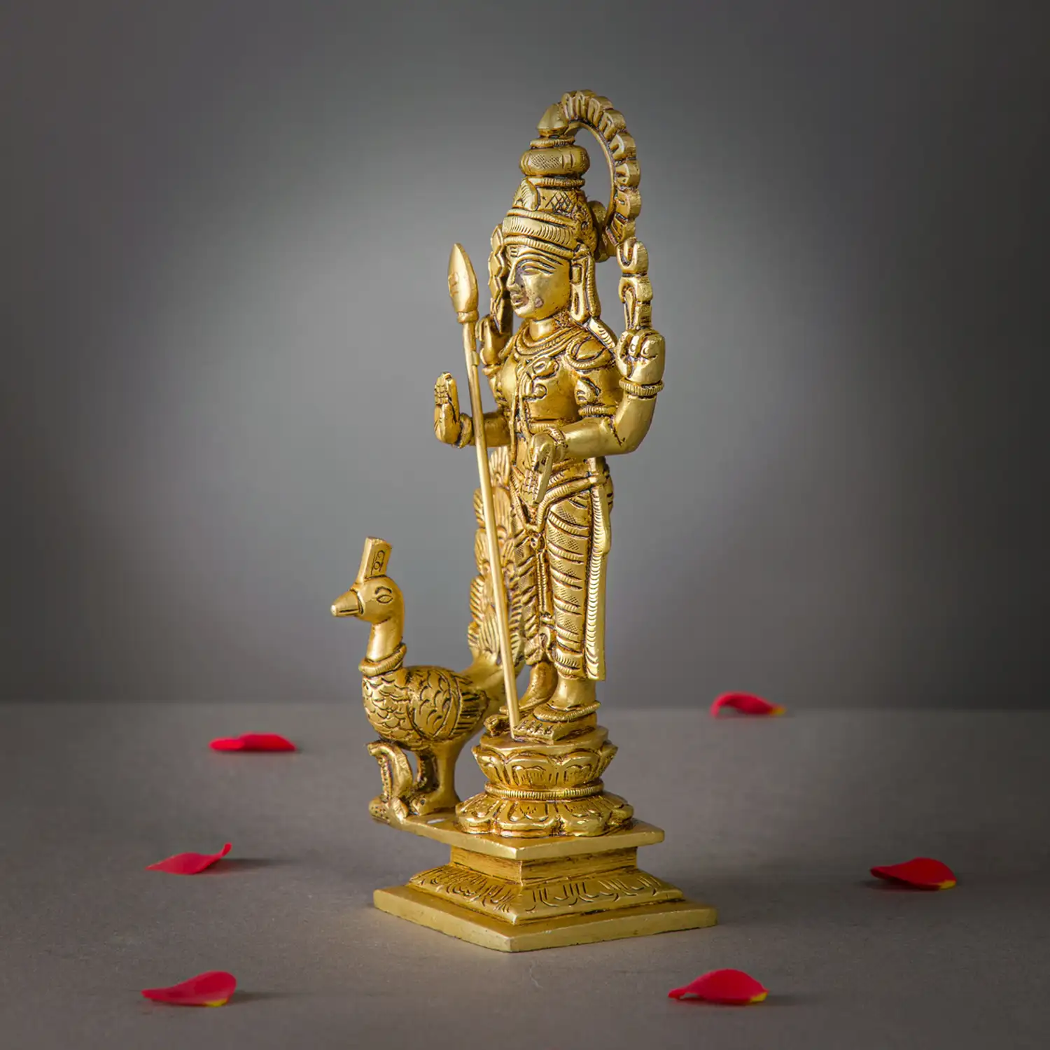 8 inches brass standing Murugan with side Peacock idol - secondary