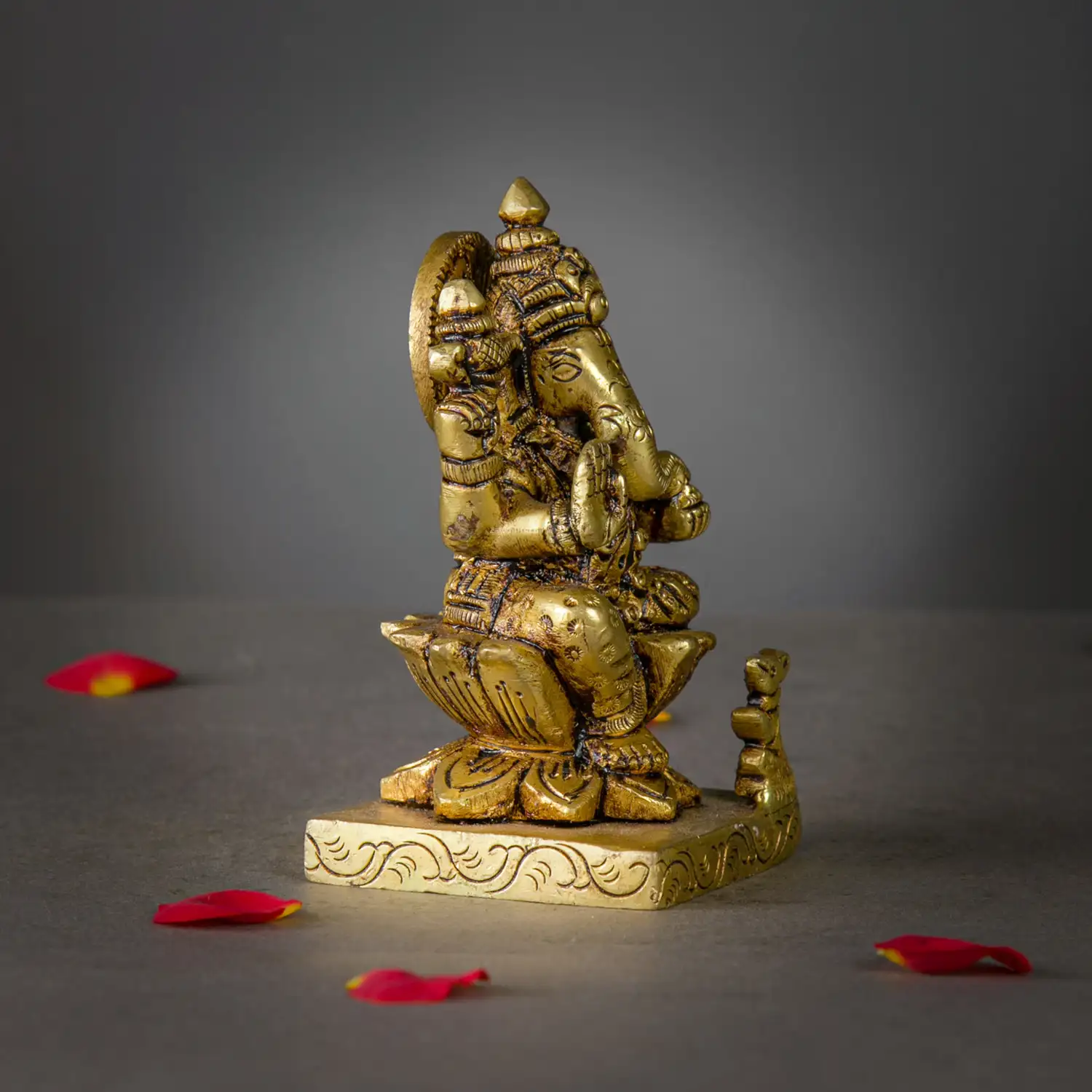 4 inches Lotus brass Ganesha square base idol - image 3