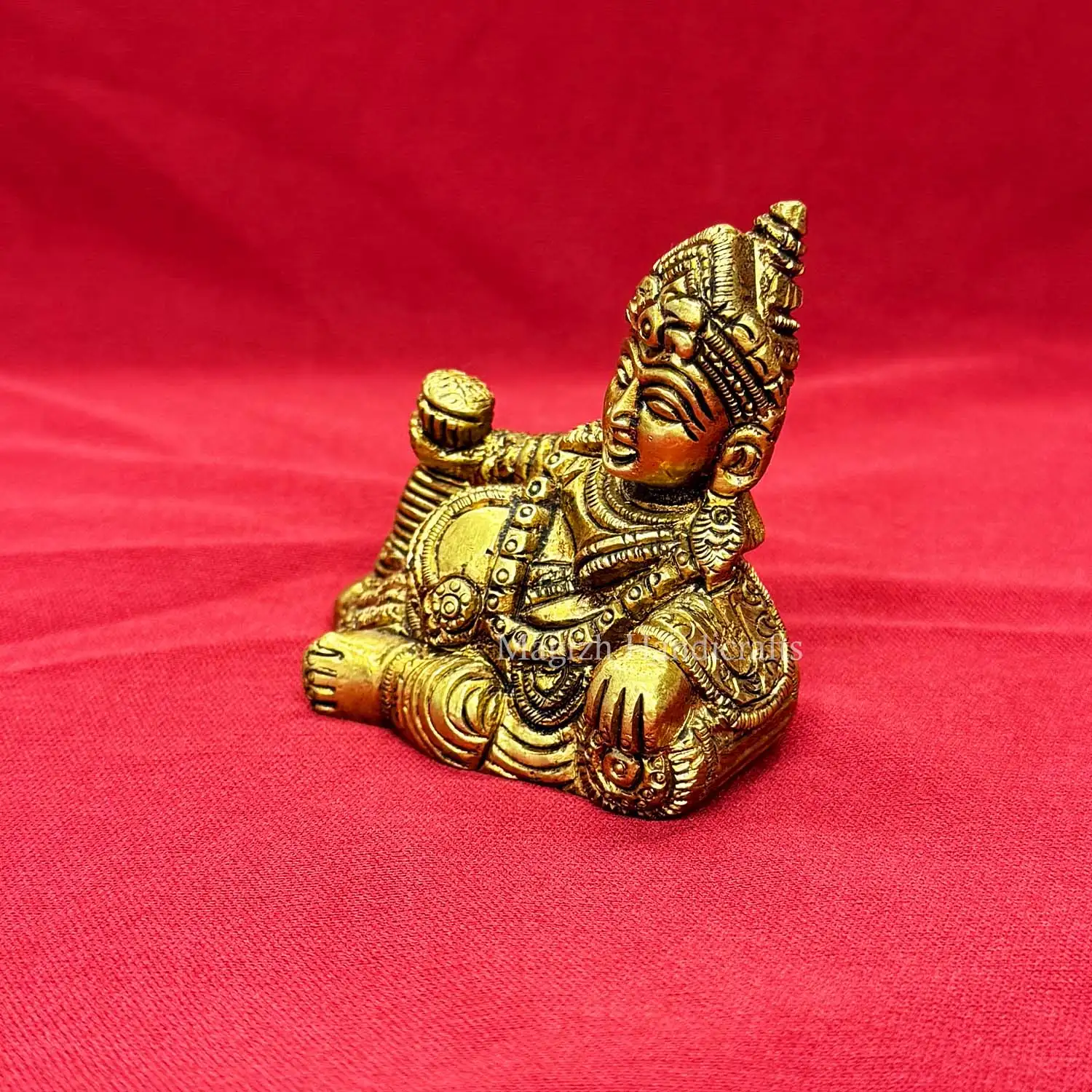 2.5 inches Brass Resting Kuber idol - image 3