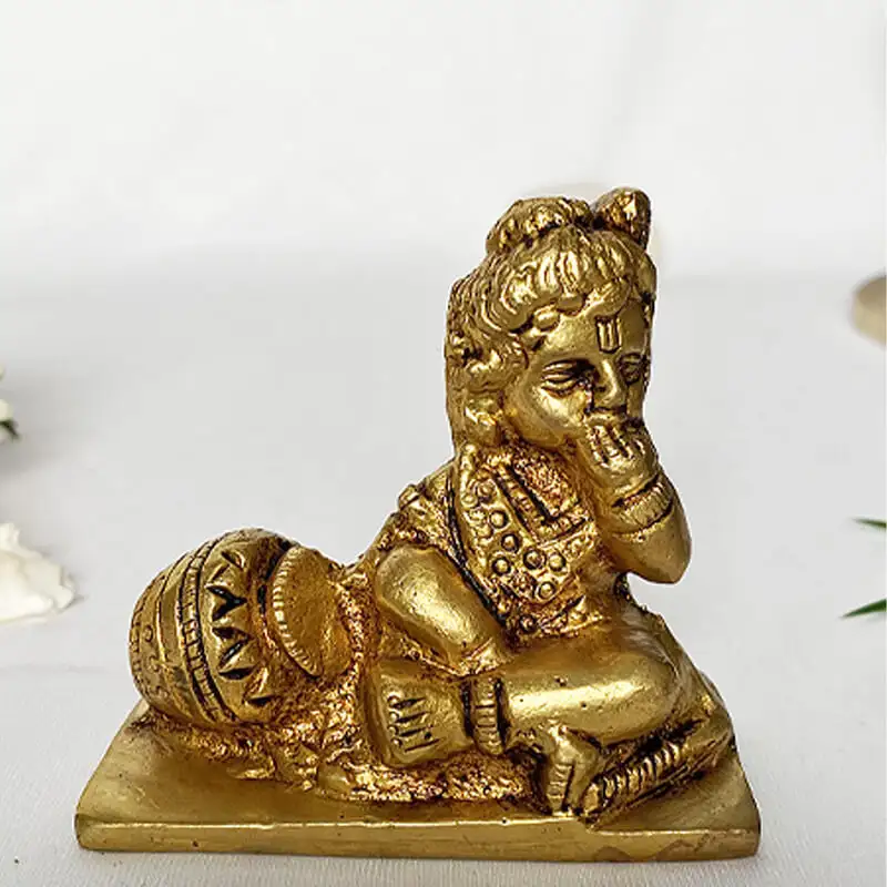 Brass matka Medium lord krishna idol with pot for pooja room and car dashboard 2.5 inches
