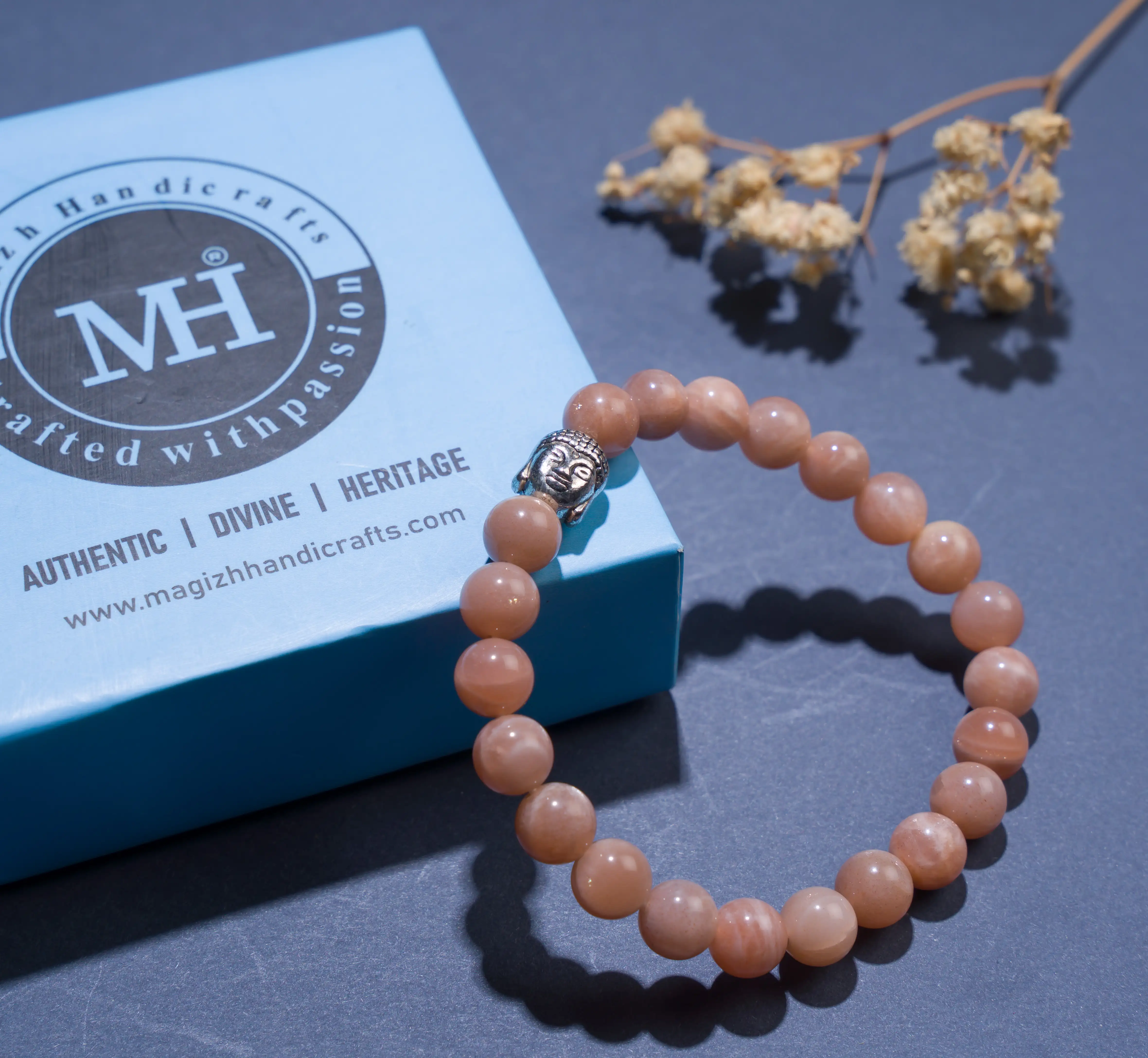 8mm Sunstone stone Crystal bracelet with buddha - image 3