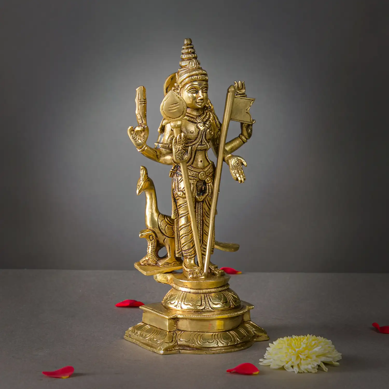 Brass Murugan Vel and Seval kodi idol - 9 inches - image 3