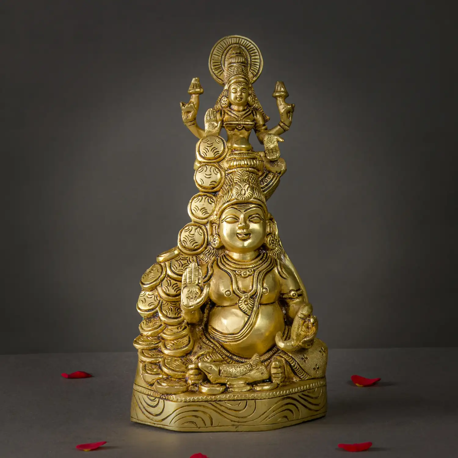 10.5" Brass Lakshmi Kubera Statue with Coins idol