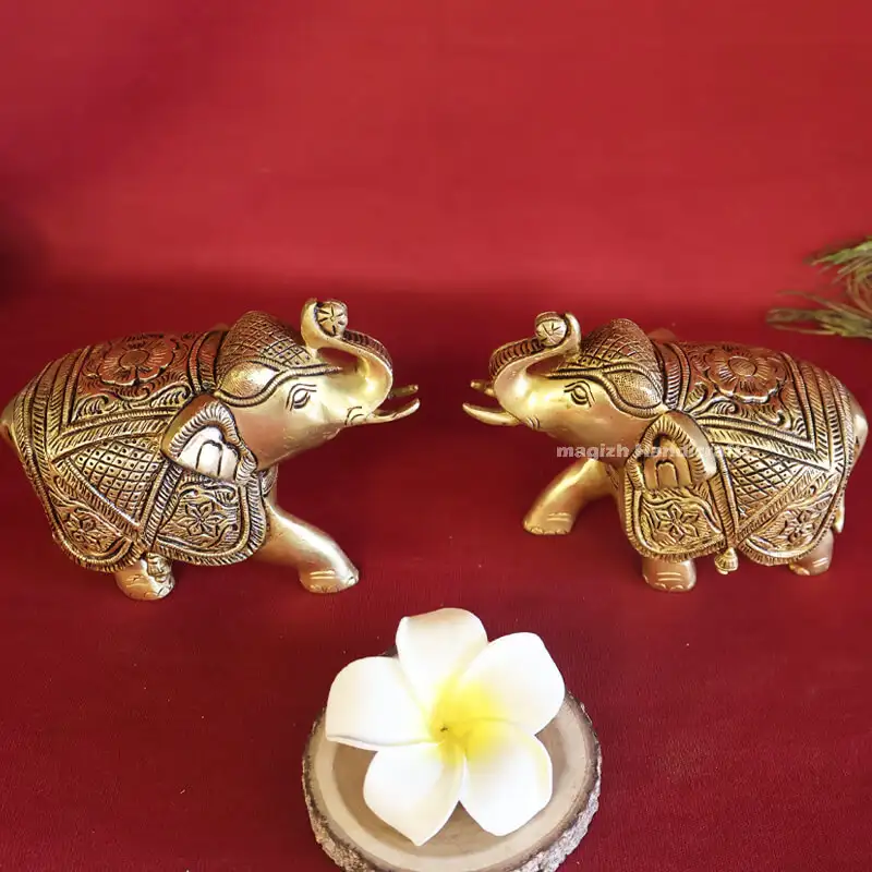 4 inches Brass ashirwad Elephant pair SC - secondary