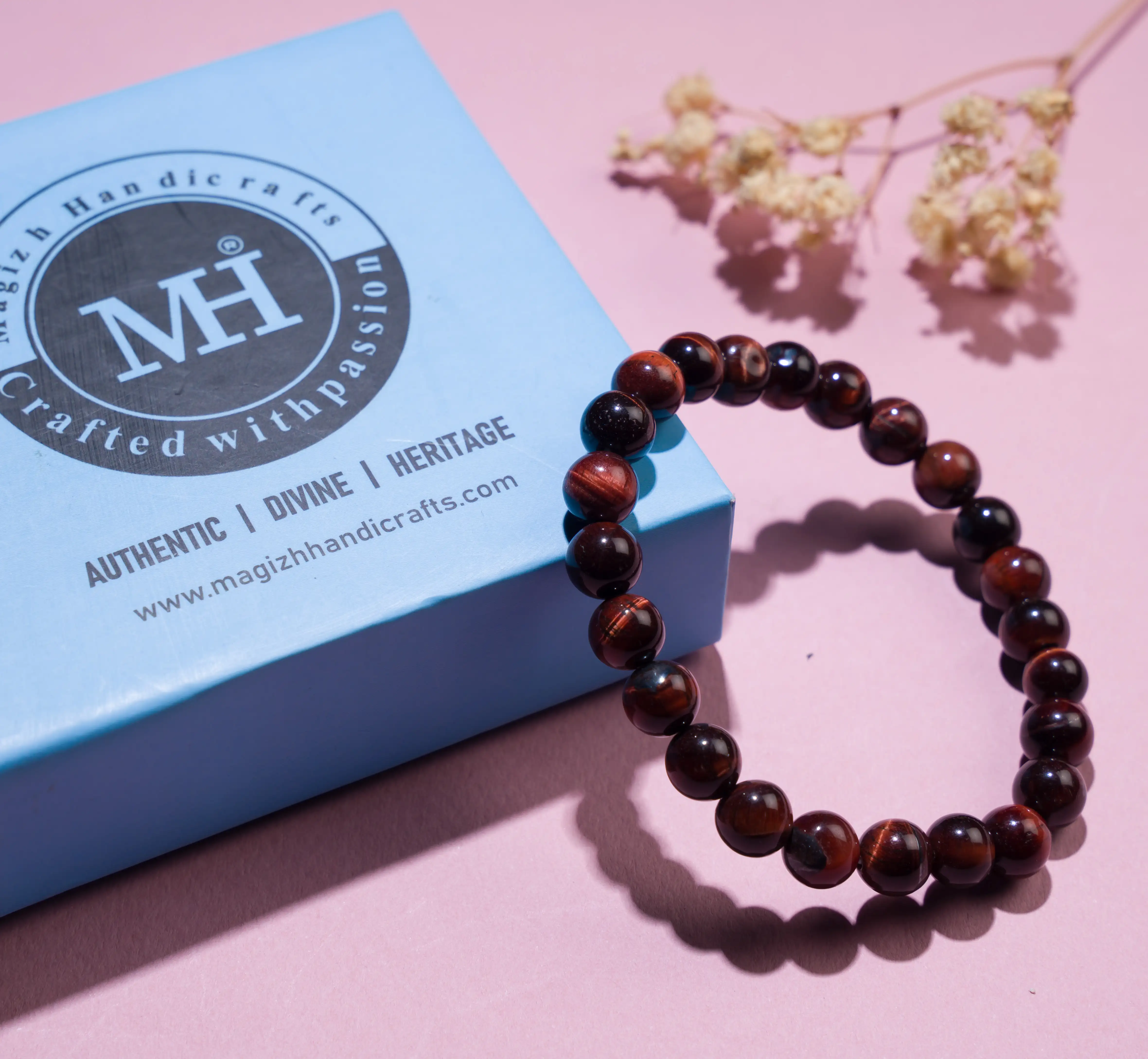 8mm Red Tiger eye Crystal stone Bracelet - secondary