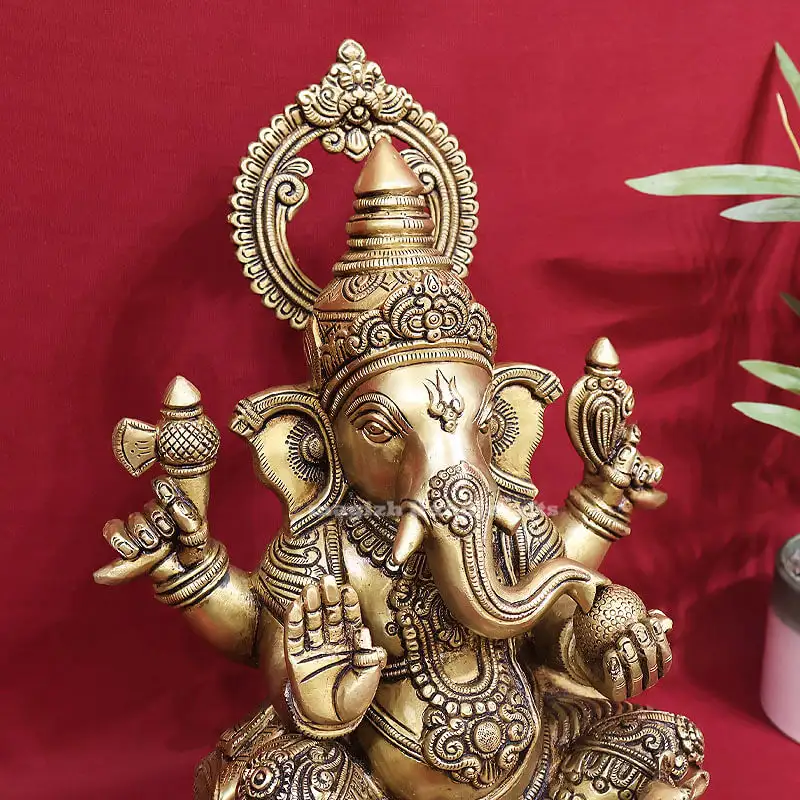 14 inches Brass Lord Ganesha Round Base IdolSC - secondary