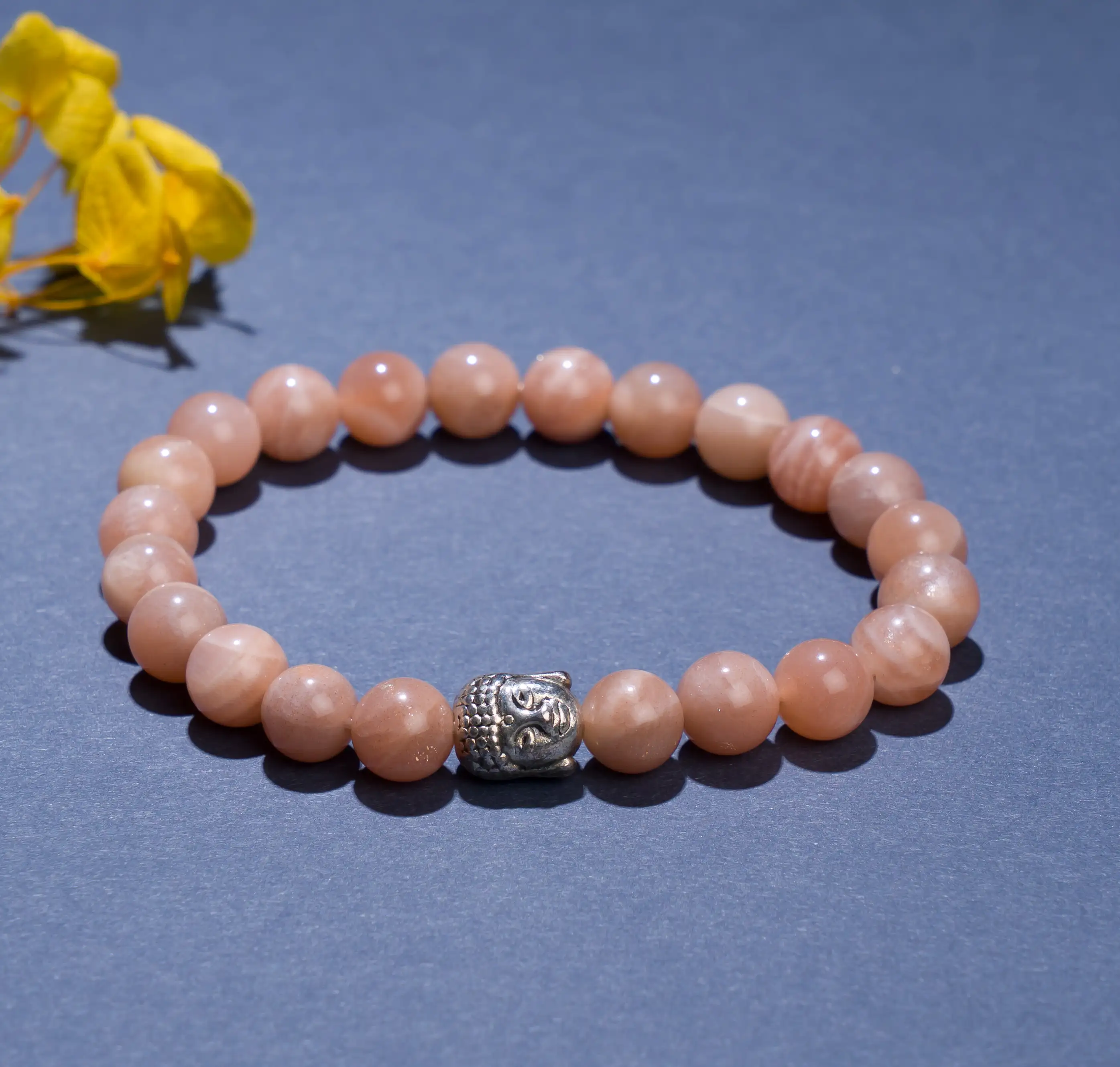 8mm Sunstone stone Crystal bracelet with buddha
