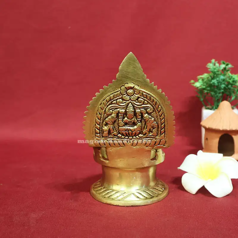 5.5 inches Brass Gaja Lakshmi Kamakshmi Lamp - image 3