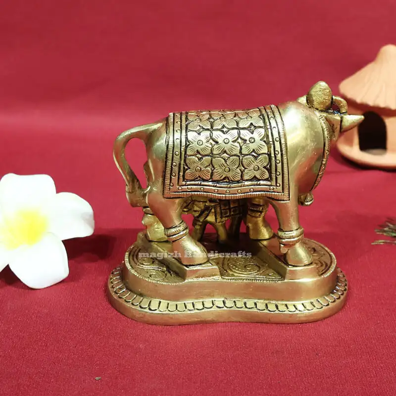 4 inches Brass Cow and calf Flower Idol with peedam SC - secondary