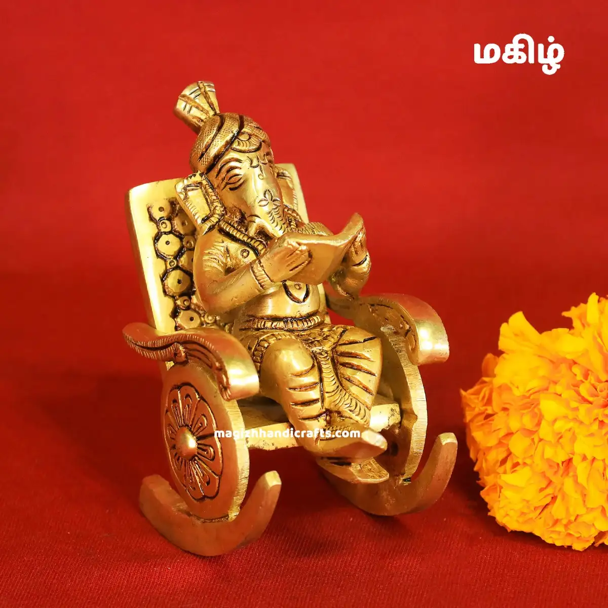 Brass Chair Ganesha reading book - 4 inches