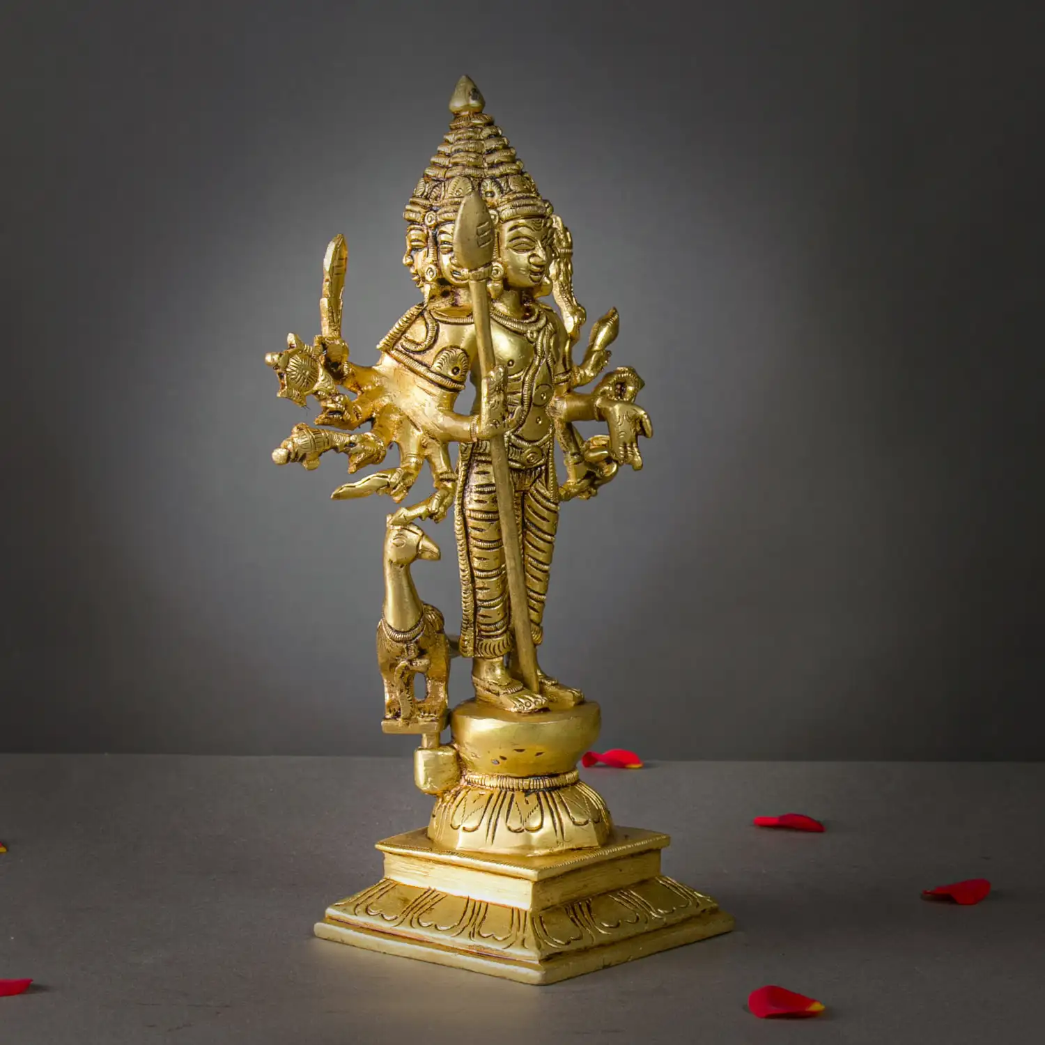10.5 inches brass Standing Arumuga Murugan idol with vel - secondary