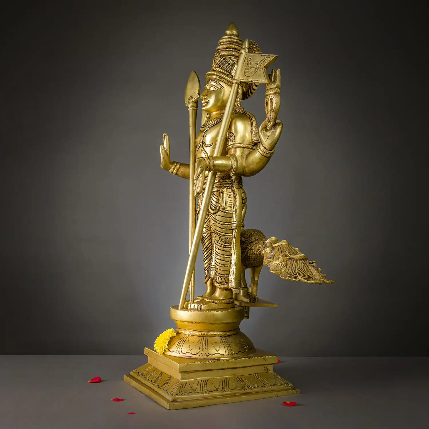 22 inches Brass Standing Murugan with Vel and Seval kodi idol - image 3