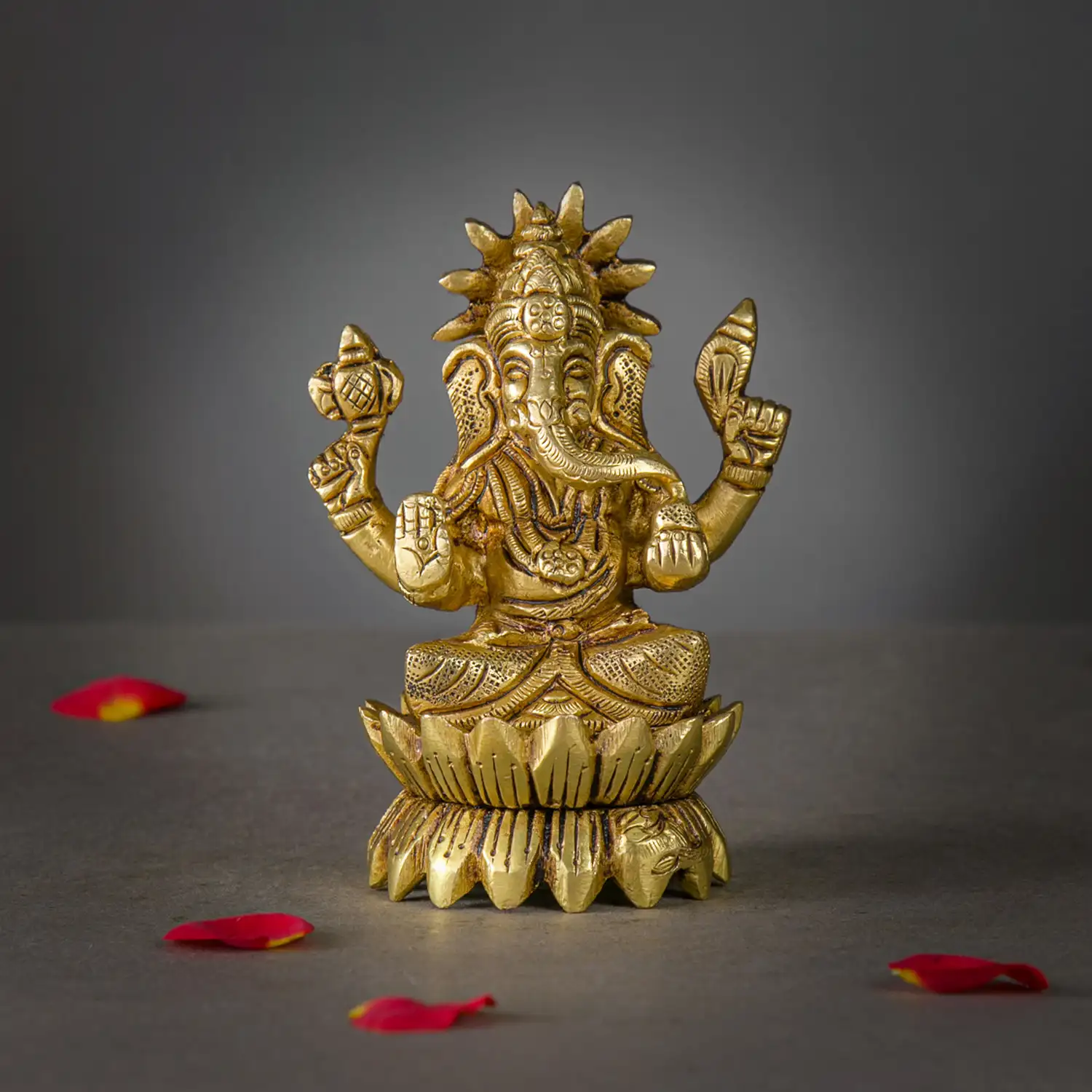 4 inches Lotus brass Ganesha idol - image 1