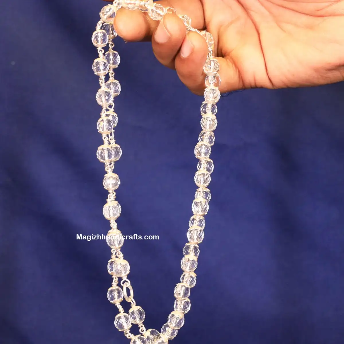 Diamond cut Spadigam malai with Silver cup - 8mm