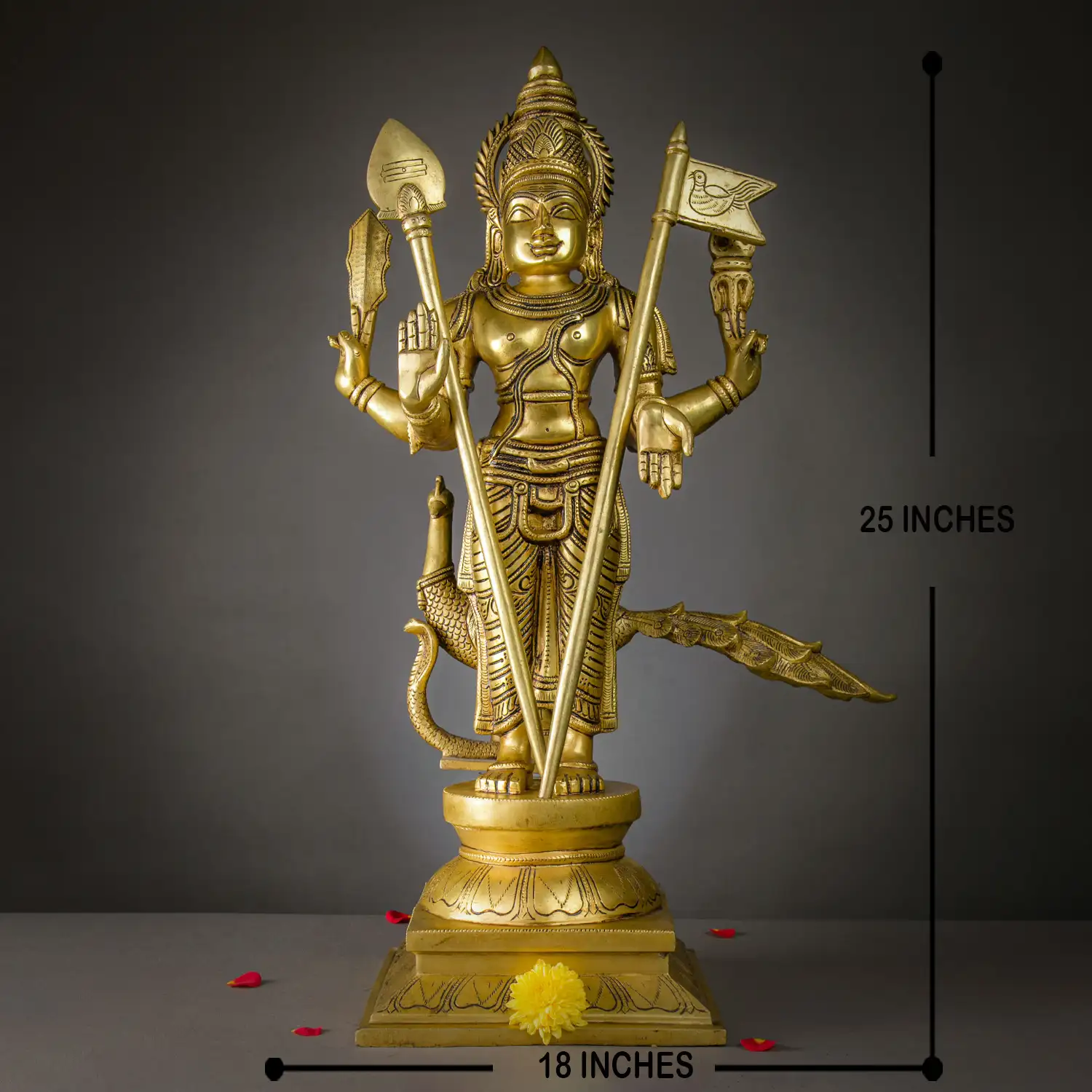 22 inches Brass Standing Murugan with Vel and Seval kodi idol - image 5
