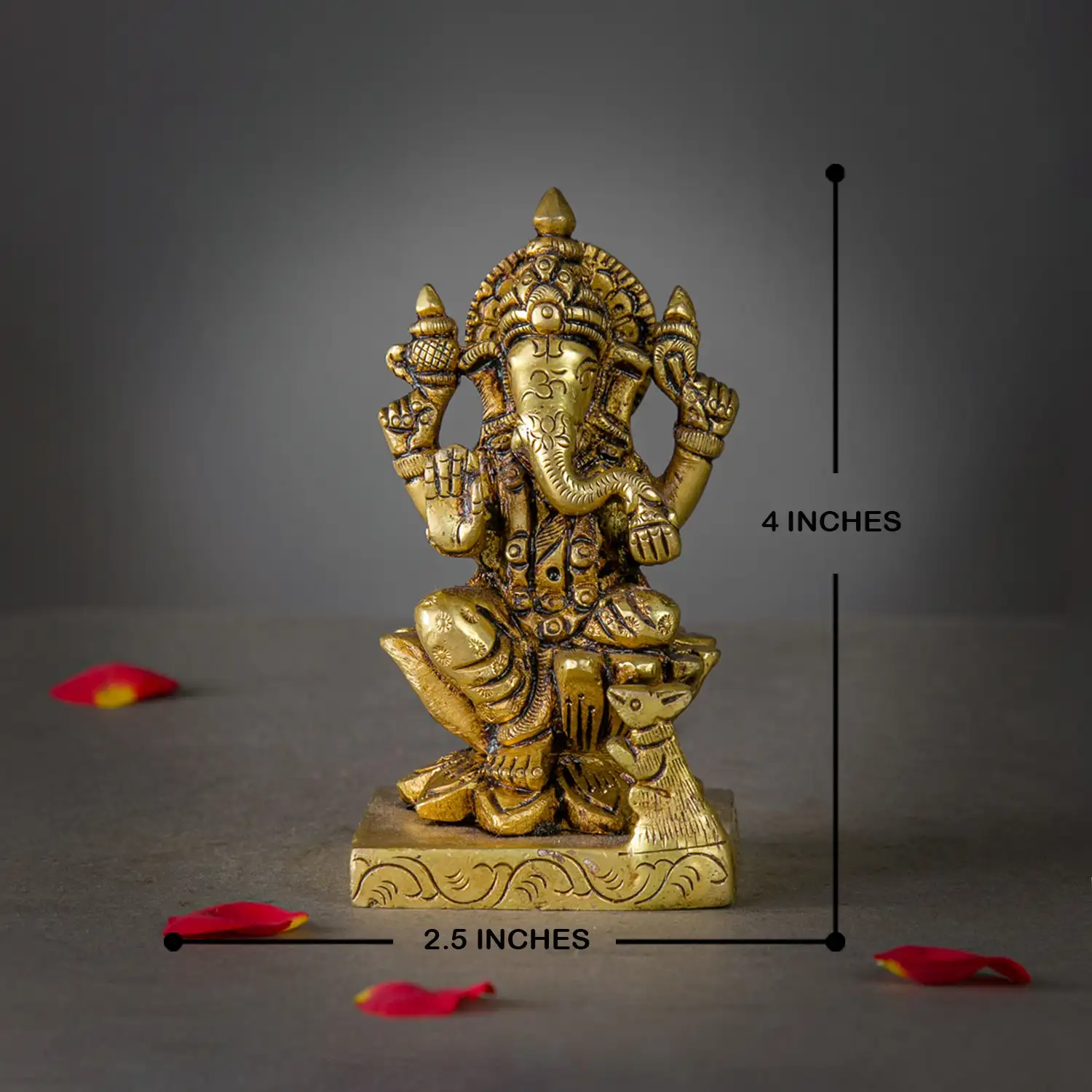 4 inches Lotus brass Ganesha square base idol - image 5