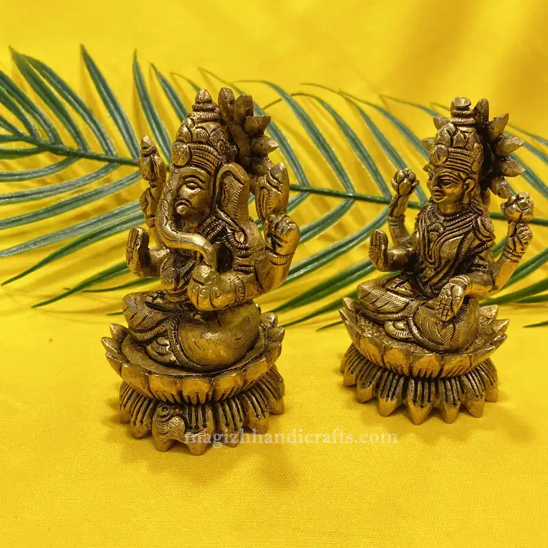 4 inches Lotus Ganesha and Lakshmi - SC - secondary