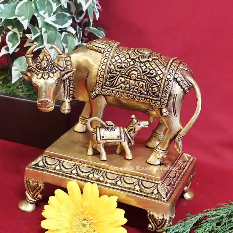 8.5 inches Brass Cow and calf / Komatha Idol with peedam SC - image 3