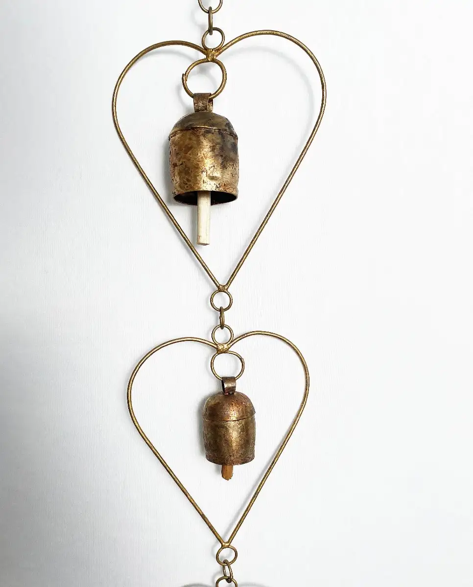Wind Chimes 7 bells Iron copper heart shape - image 3