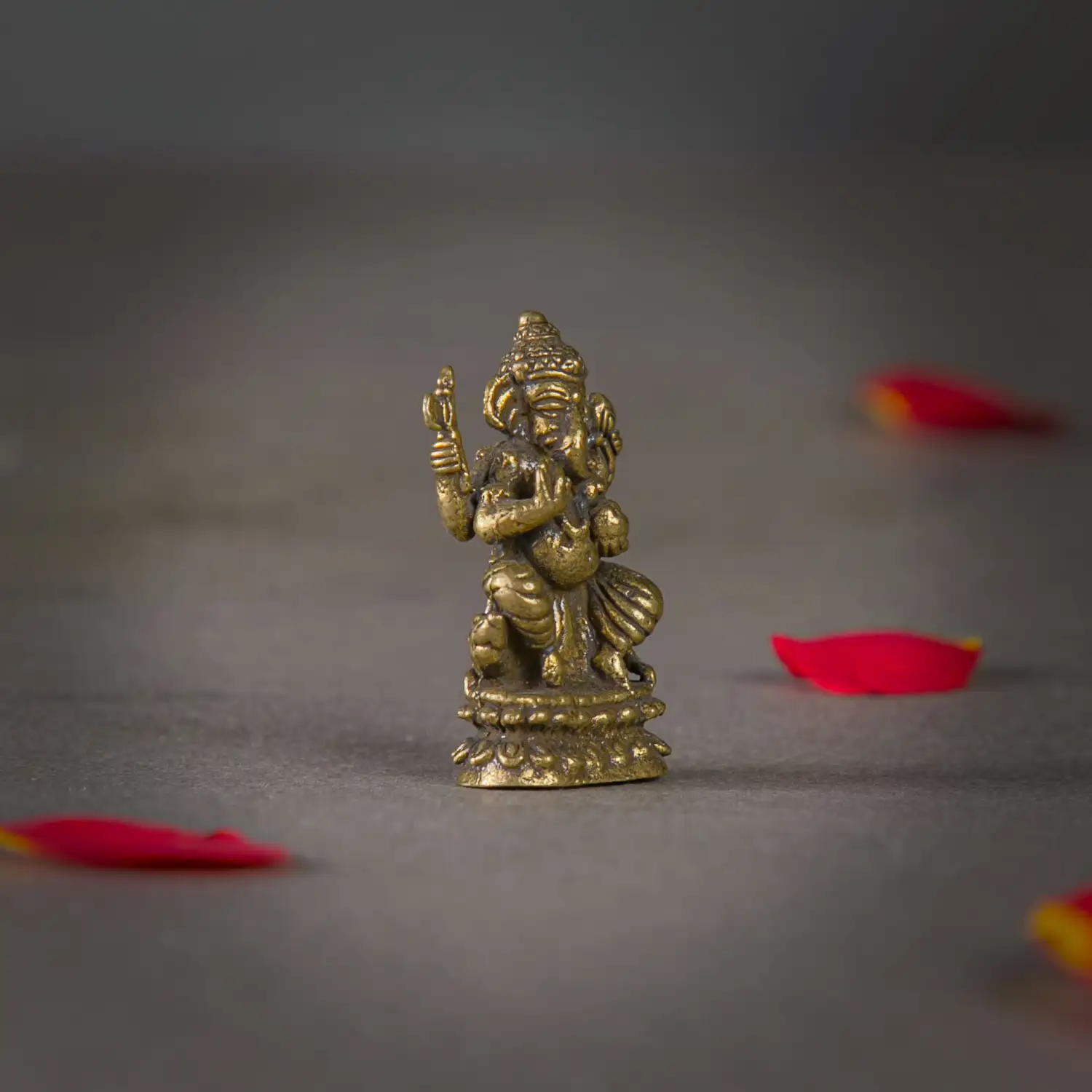 1 inch Mini Brass Sitting Ganesha with laddoo idol - secondary
