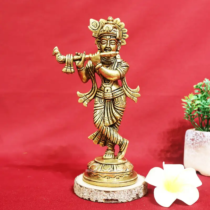 7 inches Brass Krishna Idol round base SC