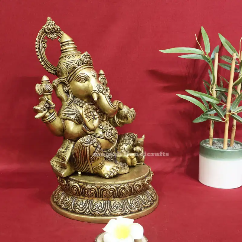 14 inches Brass Lord Ganesha Round Base IdolSC - image 3