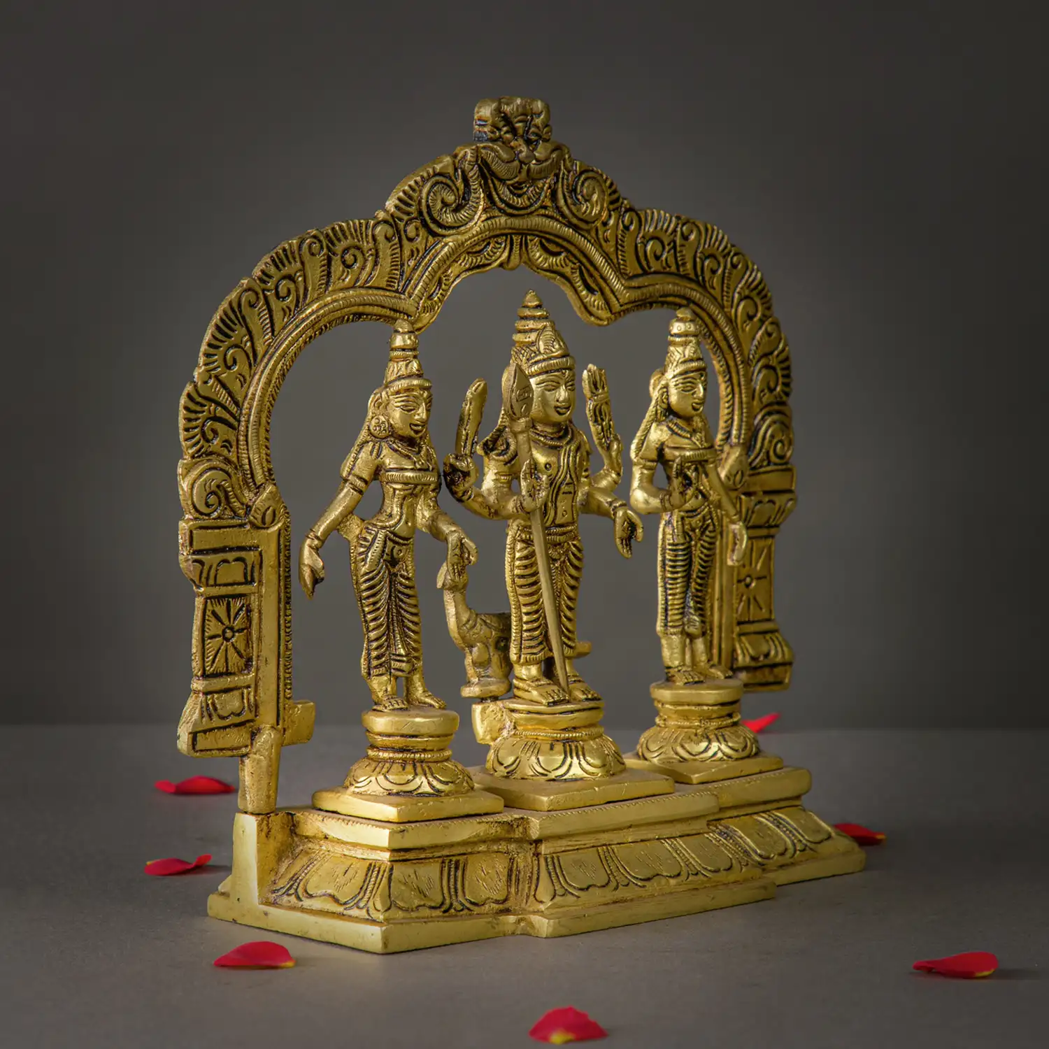 Brass Thiruvachi Murugan Valli Deivanai idol - 9 inches - image 3